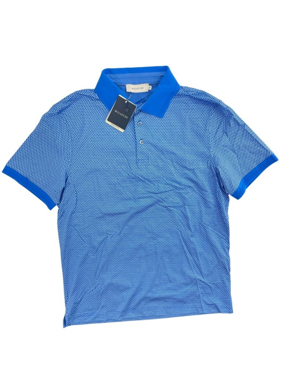 Bugatchi Polo Shirt Golf Stretch Blue Dot Print Cotton Blend Men's Sz M MSRP$149